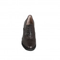 Chaussure Oxford à lacets pour femmes en cuir marron foncé avec bout rond, motif brogue talon 7 - Pointures disponibles:  32, 33, 34, 42, 43, 44, 45, 46