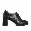 Chaussure Oxford à lacets pour femmes en cuir noir avec bout rond, motif brogue talon 7 - Pointures disponibles:  32, 33, 34, 42, 45, 46