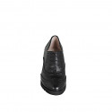 Chaussure Oxford à lacets pour femmes en cuir noir avec bout rond, motif brogue talon 7 - Pointures disponibles:  32, 33, 34, 42, 45, 46
