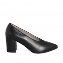 Décolleté a punta da donna con scollo a V in pelle nera tacco 7 - Misure disponibili: 32, 33, 34, 42, 43, 44, 45, 46
