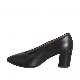 Zapatos de salón con punta para mujer en piel negra con escote en V y tacón 7 - Tallas disponibles:  32, 33, 34, 42, 43, 44, 45, 46 2