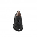 Chaussure Oxford à lacets pour femmes en cuir noir avec bout rond, motif brogue talon 5 - Pointures disponibles:  32, 33, 34, 43, 44, 46