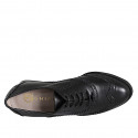 Woman's Oxford lace-up shoe with round-toe and brogue in black leather heel 5 - Available sizes:  32, 33, 34, 43, 44, 46