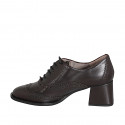 Woman's Oxford lace-up shoe with round-toe and brogue in dark brown leather heel 5 - Available sizes:  32, 33, 34, 44, 45, 46