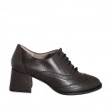 Scarpa stringata da donna modello oxford a punta tonda con coda di rondine in pelle testa di moro tacco 5 - Misure disponibili: 32, 33, 34, 44, 45, 46