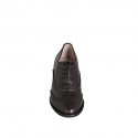 Zapatos Oxford de cordones para mujer en piel marron oscuro con puntera redonda, detalle brogue y tacón 5 - Tallas disponibles:  32, 33, 34, 44, 45, 46