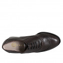 Woman's Oxford lace-up shoe with round-toe and brogue in dark brown leather heel 5 - Available sizes:  32, 33, 34, 44, 45, 46