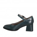 Woman's Mary Jane pump with round-toe in green leather block heel 5 - Available sizes:  32, 33, 34, 42, 43, 44, 45, 46