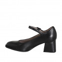 Escarpin Mary Jane pour femmes à bout rond en cuir noir talon large 5 - Pointures disponibles:  32, 33, 34, 35, 42, 43, 44, 45, 46