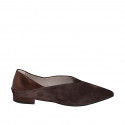 Décolleté a punta da donna con scollo a V in camoscio testa di moro e pelle laminata bronzo tacco 1 - Misure disponibili: 32, 33, 34, 42, 43, 44, 45, 46