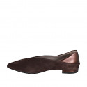 Zapatos de salón con punta para mujer con escote en V en piel marrón oscuro y piel laminada bronce, tacón 1 - Tallas disponibles:  32, 33, 34, 42, 43, 44, 45, 46