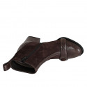 Woman's round-toe ankle boot with zip, patent leather trim and button detail, in dark brown suede and patent leather heel 5 - Available sizes:  32, 33, 34, 35, 42, 43, 44, 45, 46