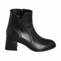 Woman's round-toe ankle boot with zip in black leather heel 5 - Available sizes:  32, 33, 34, 35, 42, 43, 44, 45, 46
