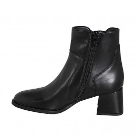 Stivaletto da donna a punta tonda con cerniera in pelle nera tacco 5 - Misure disponibili: 32, 33, 34, 35, 42, 43, 44, 45, 46 2