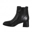 Woman's round-toe ankle boot with zip in black leather heel 5 - Available sizes:  32, 33, 34, 35, 42, 43, 44, 45, 46