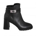 Woman's round-toe ankle boot with ankle accessory in black leather heel 7 - Available sizes:  32, 33, 34, 35, 42, 43, 44, 45, 46