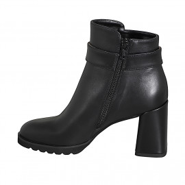 Woman's round-toe ankle boot with ankle accessory in black leather heel 7 - Available sizes:  32, 33, 34, 35, 42, 43, 44, 45, 46 2