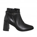 Woman's pointed-toe ankle boot with zip, elastic and strap in black leather and patent leather heel 7 - Available sizes:  32, 33, 34, 42, 43, 44, 45, 46