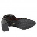 Botines con punta y cierre de cremallera, elástico y correa en piel con pelo estampado leopardo y charol negro tacon 7 - Tallas disponibles:  33, 34, 35, 42, 43, 44, 45, 46