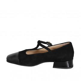 Zapato de salòn Mary Jane para mujer con correa en T, punta cuadrada, puntera de charol negra y piel negra tacón 3 - Tallas disponibles:  32, 33, 34, 42, 43, 44, 45, 46 2