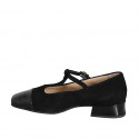 Décolleté Mary Jane da donna con cinturino a T con punta squadrata e puntale in vernice nera e camoscio nero tacco 3 - Misure disponibili: 32, 33, 34, 42, 43, 44, 45, 46