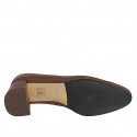 Woman's cognac leather round-toe pumps with a block heel and heel 6 - Available sizes:  32, 33, 34, 42, 43, 44, 45