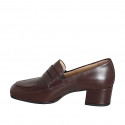 Woman’s loafer with rounded toe, side elastic panels, in dark brown leather heel 5 - Available sizes:  32, 33, 34, 35, 42, 43, 44, 45, 46