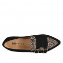 Mocassino a punta da donna in camoscio nero e stampato maculato con fibbie tacco 1 - Misure disponibili: 33, 34, 42, 43, 44, 45, 46