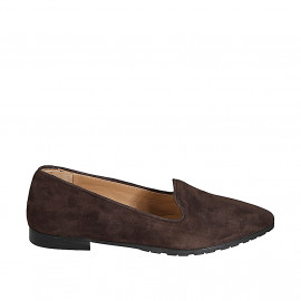 Woman's pointed-toe loafer in dark brown suede heel 1 - Available sizes:  33, 34, 42, 43, 44, 45, 46