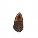 Mocasín para mujer con punta fina en gamuza marrón oscuro, tacón 1 - Tallas disponibles:  33, 34, 42, 43, 44, 45, 46