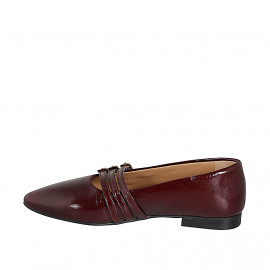 Ballerina Mary Jane da donna in vernice bordeaux con cinturini tacco 1 - Misure disponibili: 33, 34, 42, 43, 44, 45, 46 2