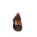 Woman's round-toe Mary Jane ballerina flats in dark brown suede heel 1 - Available sizes:  33, 34, 42, 43, 44, 45, 46
