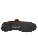 Woman's round-toe Mary Jane ballerina flats in dark brown suede heel 1 - Available sizes:  33, 34, 42, 43, 44, 45, 46
