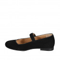 Ballerina Mary Jane da donna con punta tonda in camoscio nero tacco 1 - Misure disponibili: 33, 34, 42, 43, 44, 45, 46