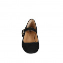 Woman's round-toe Mary Jane ballerina flats in black suede heel 1 - Available sizes:  33, 34, 42, 43, 44, 45, 46