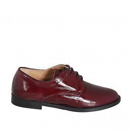 Chaussures Derby à lacets pour femmes en cuir verni bordeaux talon 2 - Pointures disponibles:  33, 34, 42, 43, 44, 45, 46