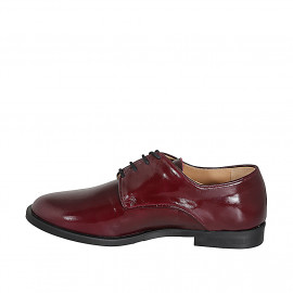 Woman's Derby lace-up shoe in maroon patent leather heel 2 - Available sizes:  33, 34, 42, 43, 44, 45, 46 2