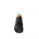 Zapato Derby de cordones para mujer en charol negro, con elásticos laterales tacon 5 - Tallas disponibles:  33, 34, 42