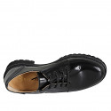 Zapato Derby de cordones para mujer en charol negro, con elásticos laterales tacon 5 - Tallas disponibles:  33, 34, 42