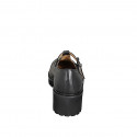 Woman's closed shoe with a T-strap and studs in black leather heel 5 - Available sizes:  32, 33, 34, 42, 43, 44, 45, 46