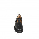 Woman's closed shoe with a T-strap and studs in black leather heel 5 - Available sizes:  32, 33, 34, 42, 43, 44, 45, 46
