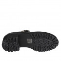 Woman's closed shoe with a T-strap and studs in black leather heel 5 - Available sizes:  32, 33, 34, 42, 43, 44, 45, 46