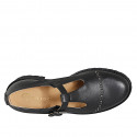Woman's closed shoe with a T-strap and studs in black leather heel 5 - Available sizes:  32, 33, 34, 42, 43, 44, 45, 46