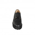 Zapato Derby de cordones para mujer en piel negra, con detalles brogue tacon 5 - Tallas disponibles:  32, 33, 34, 42, 43, 44, 45, 46