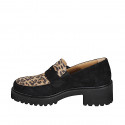 Woman's loafer in black and spotted suede and heel 5 - Available sizes:  32, 33, 34, 42, 43, 44, 45, 46