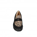 Woman's loafer in black and spotted suede and heel 5 - Available sizes:  32, 33, 34, 42, 43, 44, 45, 46
