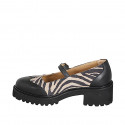 Décolleté Mary Jane da donna con puntale a coda di rondine in pelle nera e camoscio stampato tacco 5 - Misure disponibili: 34, 42, 43, 44, 45, 46