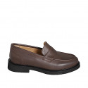 Woman's college-style loafer in brown leather with heel 3 - Available sizes:  33, 34, 42, 43, 44, 45, 46