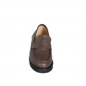 Woman's college-style loafer in brown leather with heel 3 - Available sizes:  33, 34, 42, 43, 44, 45, 46