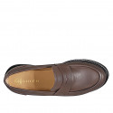 Mocasín estilo college para mujer en piel marrón con tacón 3 - Tallas disponibles:  33, 34, 42, 43, 44, 45, 46
